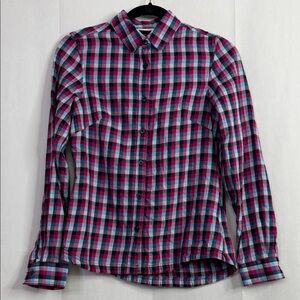 Columbia Pink Blue Plaid Long Sleeve Button Soft Flannel Shirt